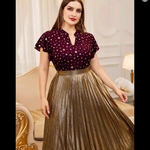 Plus Size Maroon & Gold Celestial Top
